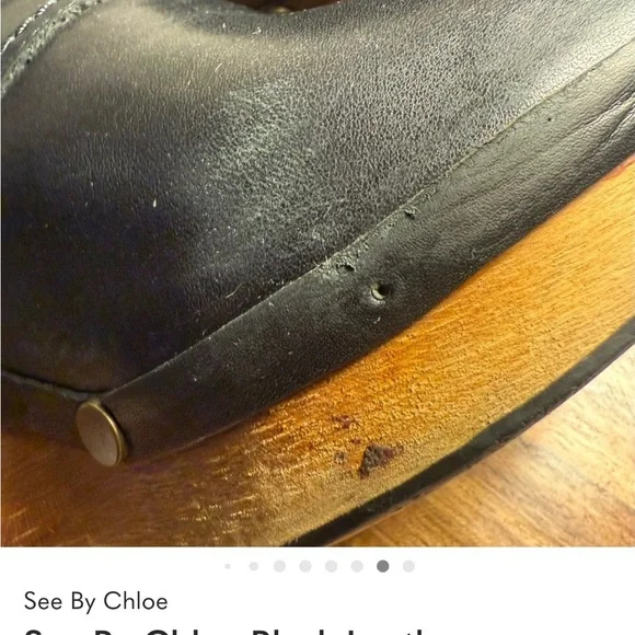 See By Chloe Black Leather Clogs with Wooden Platform